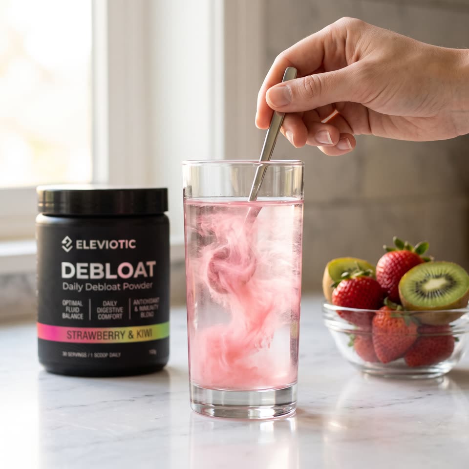 Stirring the powder into cold water, pink swirling through the glass