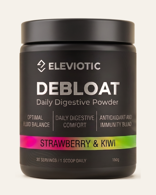 Eleviotic Debloat Daily Digestive Powder — Strawberry & Kiwi, 150g tub, 30 servings
