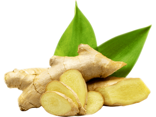Fresh ginger root, whole and sliced