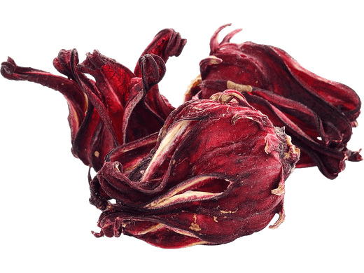 Dried deep-red hibiscus (roselle) calyces