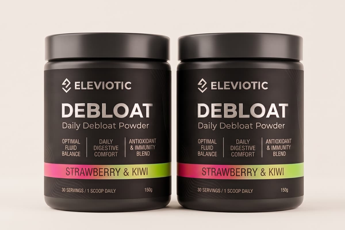 Two tubs of Eleviotic Debloat, Strawberry and Kiwi
